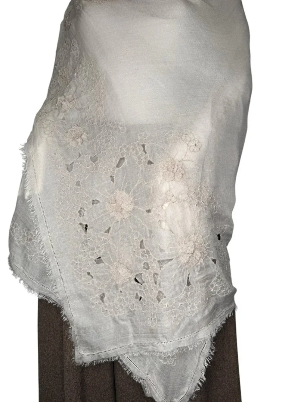 Valentino Garavani XL dusty pink rose Floral 3D Cashmere Fringe Scarf